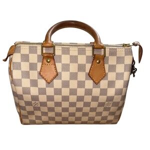 LV Speedy 25 Damier Azur Canvas Handbag w/ Dust Bag & Lock Good Used Condition)